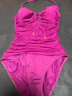 Ralph Lauren Magenta Ruched One-Piece Swim Bodysuit